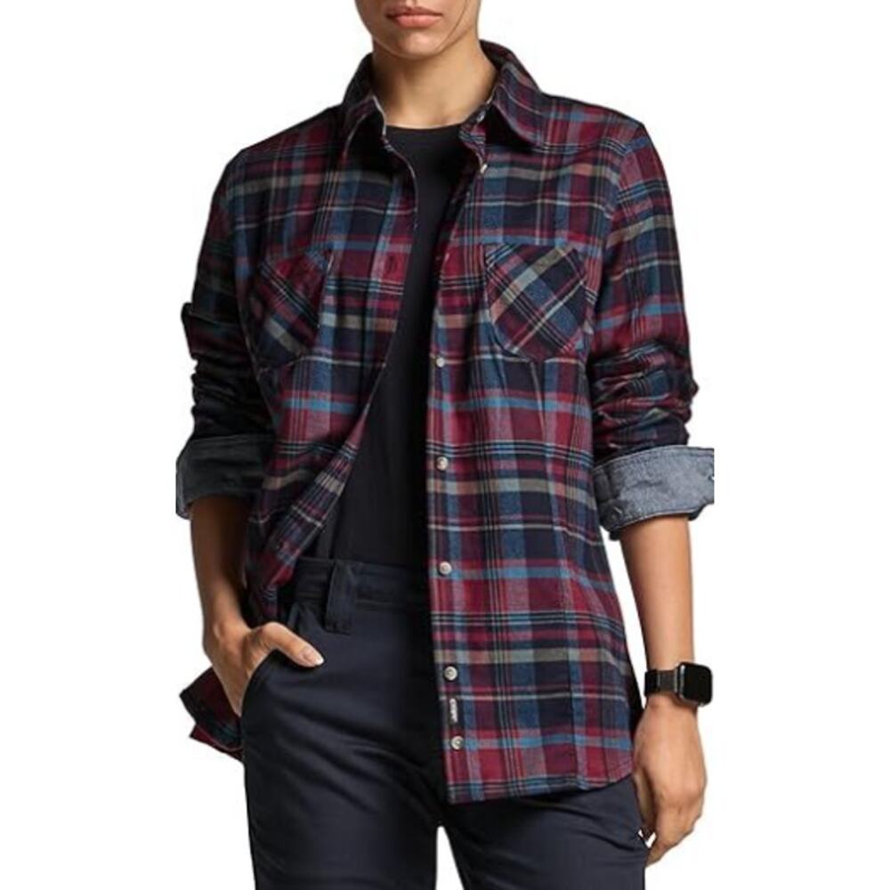 CQR Women's Plaid Flannel Long Sleeve All-Cotton Soft Brushed VERY BERRY Small